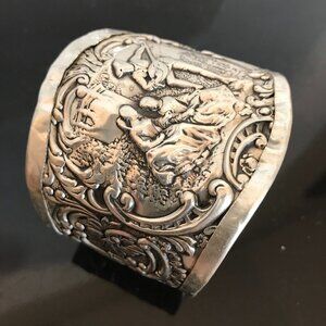 Baroque Fragonard Antique Solid Sterling Silver 925 Cuff Bracelet Boucher